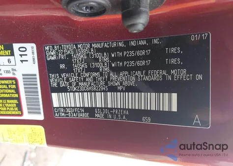 2017 Toyota Sienna Le 8 Passenger z USA, uszkodzony, nr VIN 5TDKZ3DC6HS822945